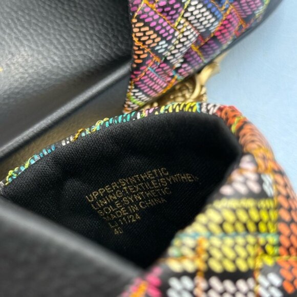 🆕 KURT GEIGER LONDON 🧿 NWOB Meena Eagle Slide, Black Rainbow Weave, Sz 40 US 9 - Picture 12 of 14